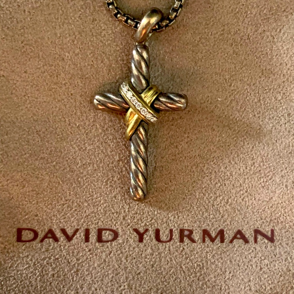 Crossover Cross Necklace in Sterling Silver with Pavé Diamonds